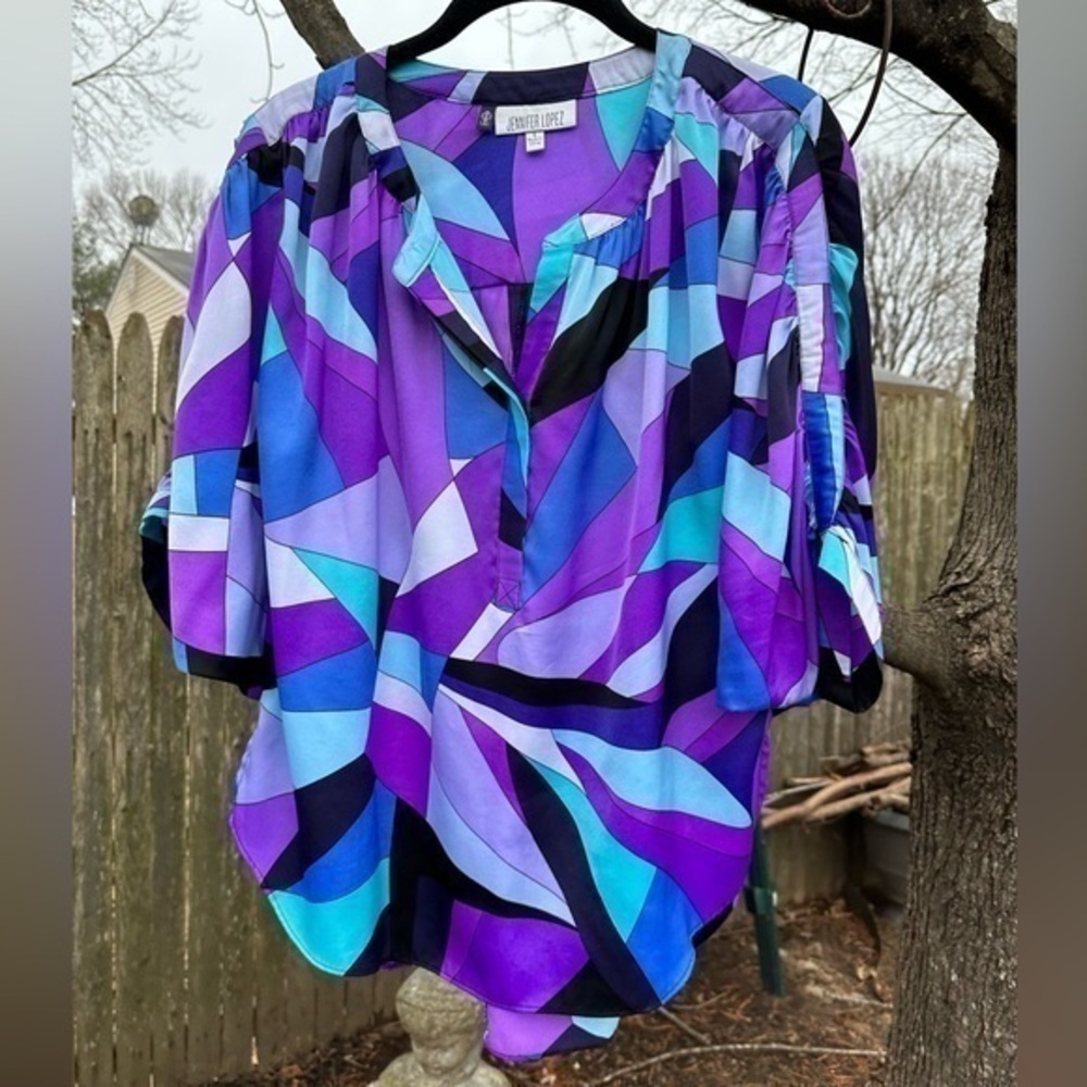 Jennifer Lopez Women’s Purple/Blue‎ Flowy Peasant Top (Size Small)